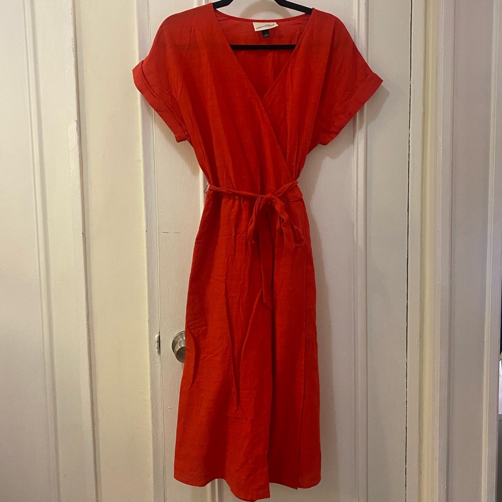 Orange/red tie front dress